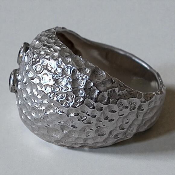 Vintage 925 Silver Hammered Garnet Ring Chunky Domed Statement EFY Maker - Picture 2 of 6
